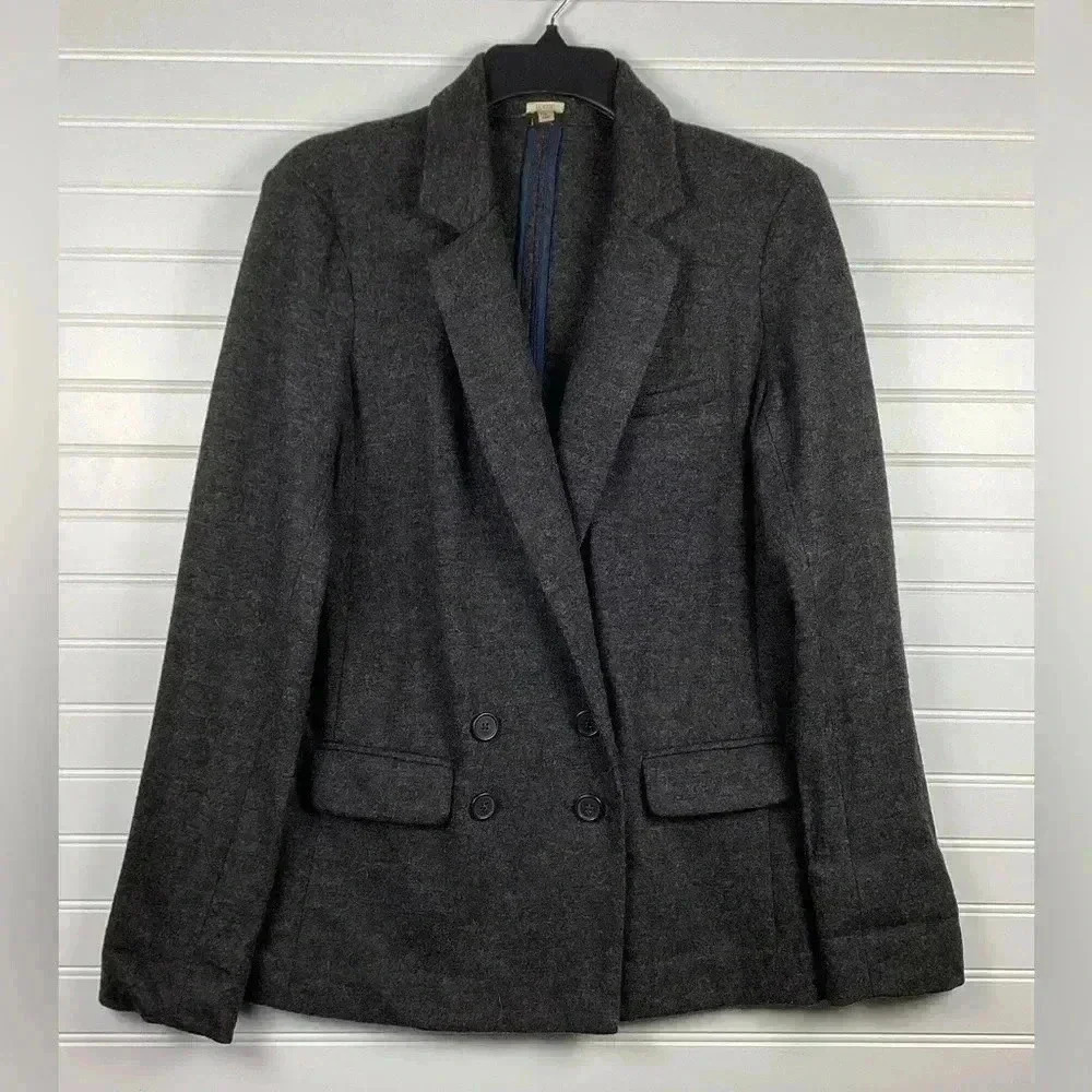 J. Crew NWOT 6 Dark Charcoal Gray 100% Wool Women's Button Front Blazer Size